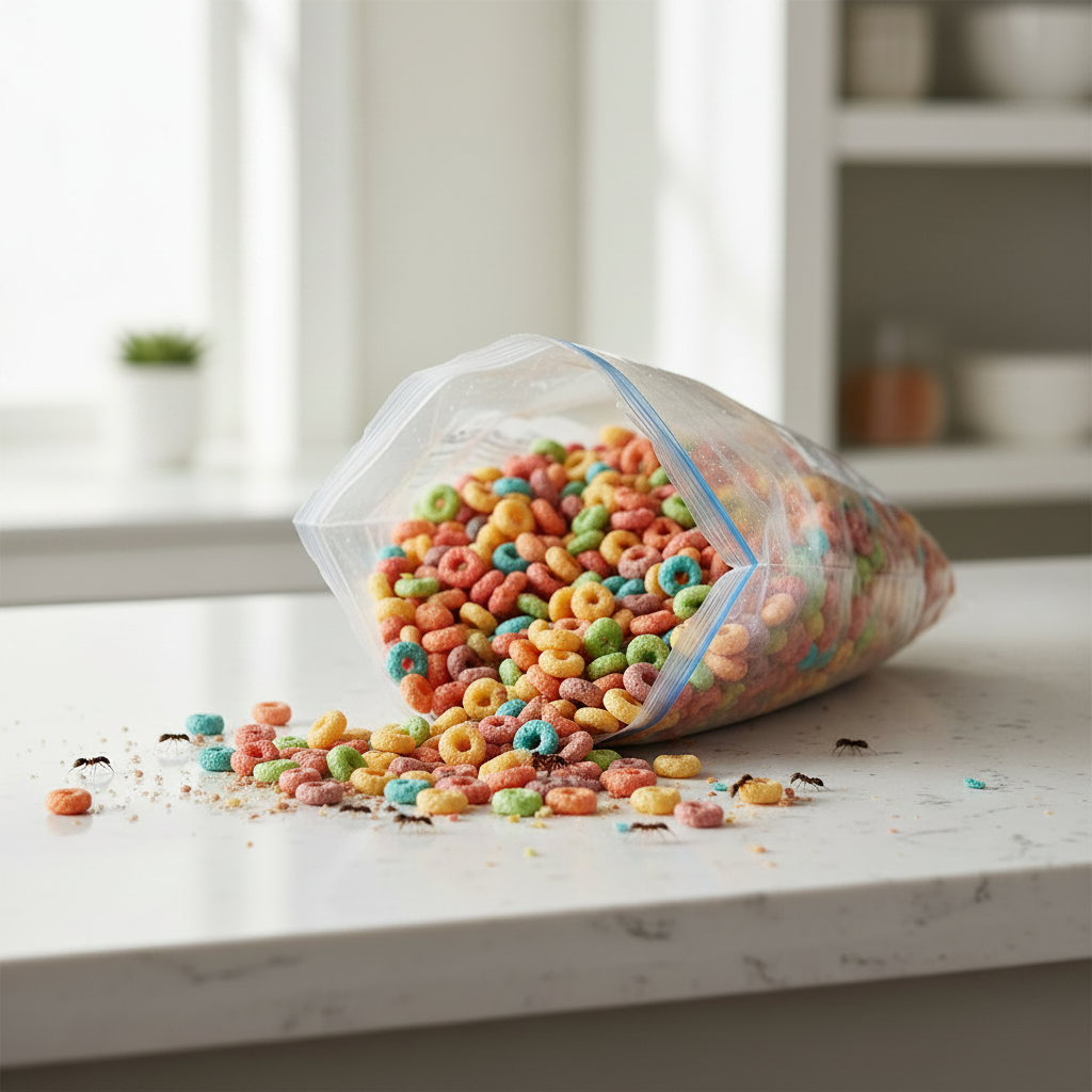 Antes - bolsa sin sello con muchos bichos
